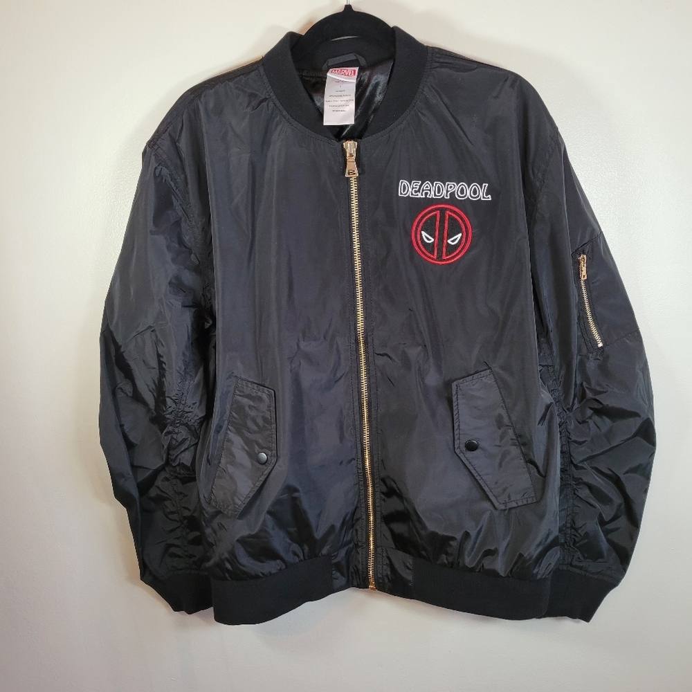 Marvel Deadpool Tacos Jacket Large Black Bomber Rare Graphic Deadpool - Picture 2 of 16